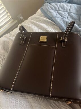 Dooney & Bourke Dark Brown Leather Lexington Tote with Gold Hardware